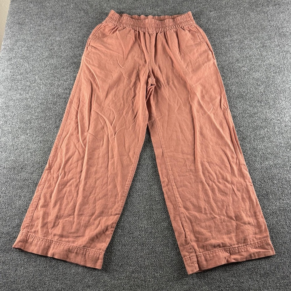 Old Navy Pants Womens M Orange Linen Rayon Wide Leg High Rise Pull On Pockets